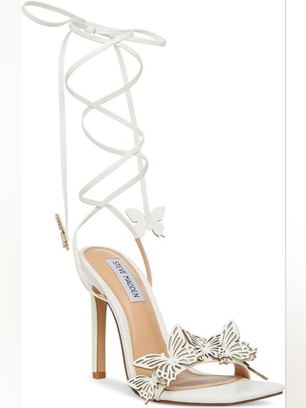 Steve Madden White Butterfly Lace-Up Stiletto Sandals | Women's Size 8.5 | GUC